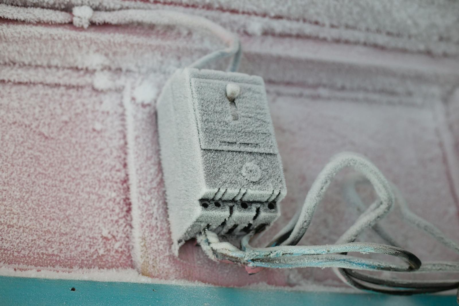 Vereiste Industrieanlage im Winter, Symbolbild Frostschäden Industrie und Begleitheizung