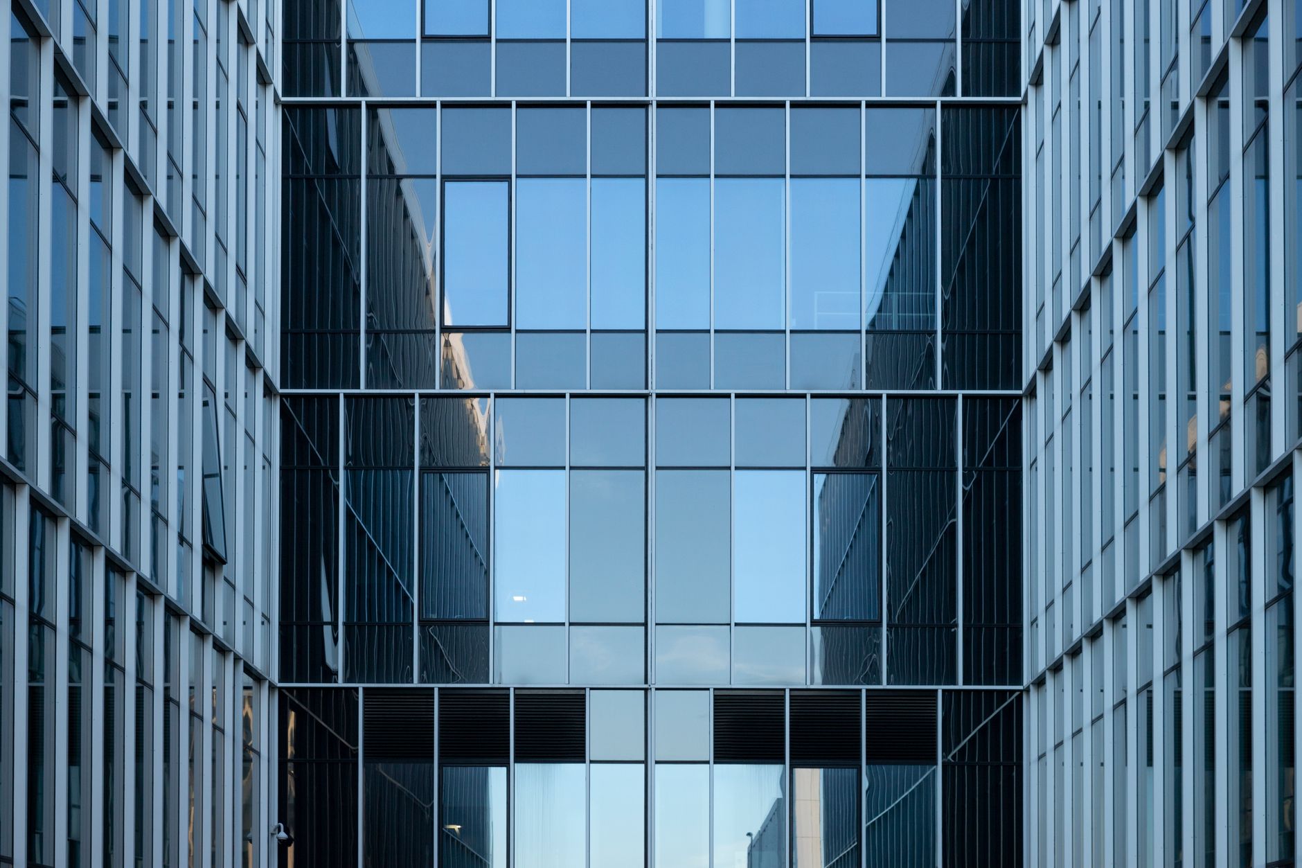 Glass facades of a modern office building