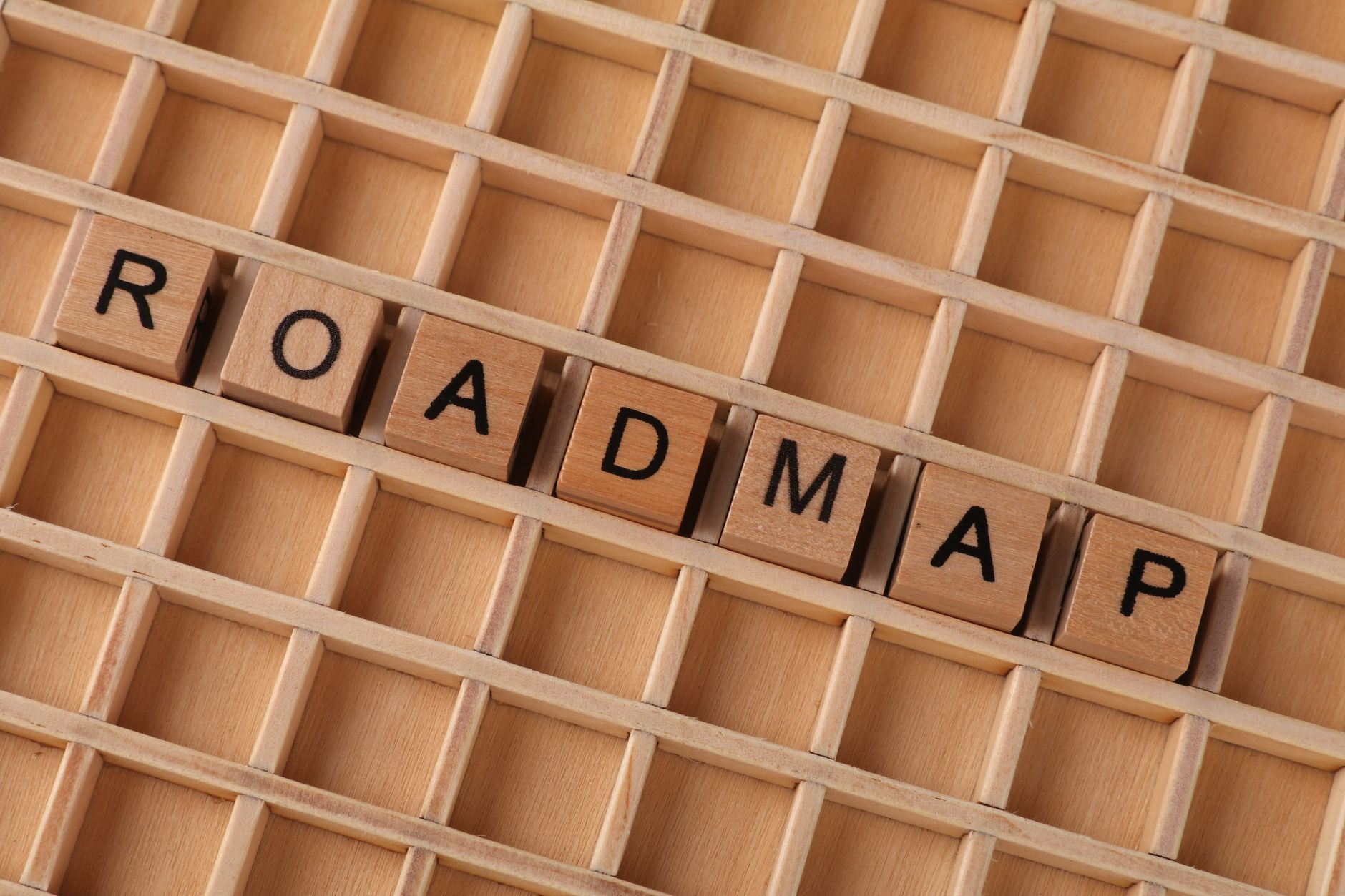 Wooden letter tiles spelling the word Roadmap