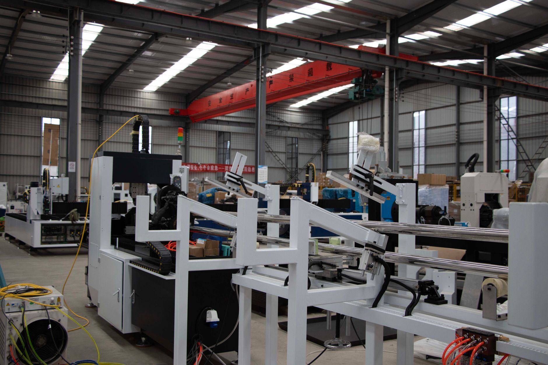 Production hall with modern manufacturing machinery